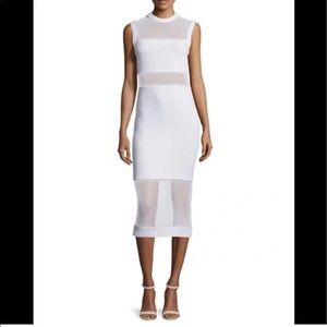 Alice + Olivia White Sheath Midi Dress Mock Neck